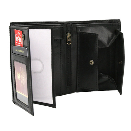 Klasyczny portfel męski bez zapięcia zewnętrznego - Peterson PTN 324.01 czarny + czerwony