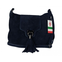 Duża zamszowa listonoszka ,chlebak  Vera Pelle ,pojemna przewieszka A5 Granatowaa VPZ55BS