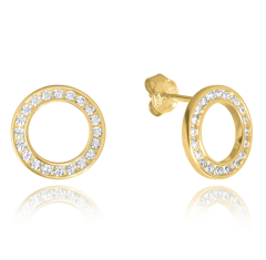 MINET Pozłacane kolczyki srebrne z białymi cyrkoniami