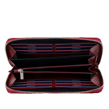 Czerwony Portfel Damski ze Skóry Licowej krople PD090s359 RFID