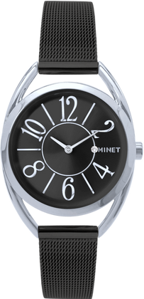 MINET Czarno-srebrny damski zegarek ICON BLACK z czarnym stalowym paskiem