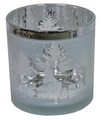 Świecznik szklany ze srebrnymi reniferami duży