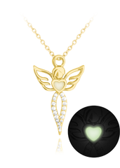 MINET Świecący pozłacany srebrny naszyjnik ANIOŁ