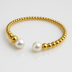 Bransoletka na rękę stal chirurgiczna pozłacana 14k złotem, perły BST1563