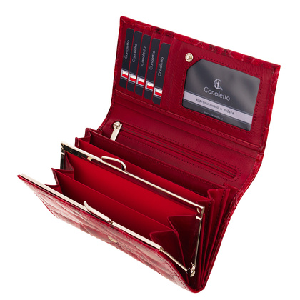 Duży czerwony portfel damski Canaletto ze skóry licowej z RFID – elegancja i bezpieczeństwo PD1602s90 RFID