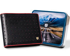 Skorzany azurowy portfel meski