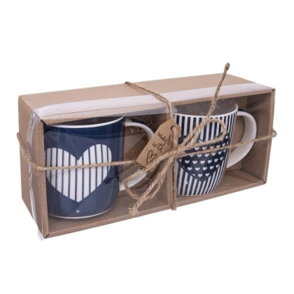 Kubek porcelanowy z uchwytem granatowy zestaw 2 szt. 390 ml
