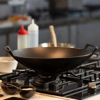 Patelnia żeliwna wok talerz żeliwny z dwoma uchwytami okrągła 30 cm