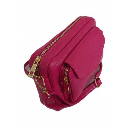 Urocza Włoska skórzana listonoszka Vera Pelle , pojemna złote okucia Fuksja MCZ45FUC