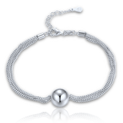 MINET Elegancka srebrna bransoletka z trzema łańcuszkami i kulką