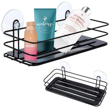 Półka łazienkowa pod prysznic na przyssawki prostokątna czarna