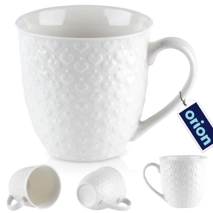 Kubek ceramiczny z uchem do picia kawy herbaty napojów serca biały 580 ml