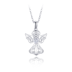 MINET Naszyjnik srebrny anioł z białą cyrkonią