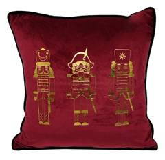 Poduszka welurowa kwadratowa z żołnierzykami czerwaona