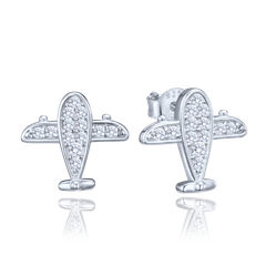 MINET Kolczyki srebrne samoloty z białymi cyrkoniami