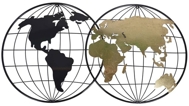 Dekoracja ścienna metalowa kula ziemska złoto-czarna