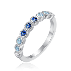 MINET Pierścien srebrny z białymi, jasnoniebieskimi i ciemnoniebieskimi cyrkoniami wielkość 12