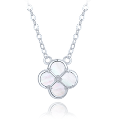 MINET Srebrny naszyjnik koniczyna z białą masą perłową