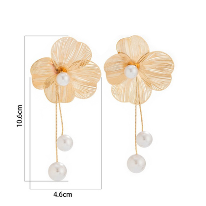 Kolczyki wiszące duże eleganckie Kwiaty z perłami 4,6 x 10,6 cm K1696