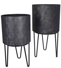 Kpl.2 kwietników metalowych grafitowo-złotych na czarnym stelażu