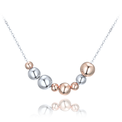 MINET Elegancki srebrny naszyjnik z srebrnymi i Rosegold kulkami