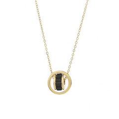Naszyjnik stal szlachetna pozłacana 14k złotem, kółka, czarne kamienie NST2173