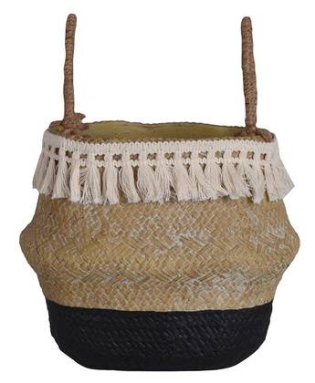 Doniczka ceramiczna boho beżowo-czarna średnia