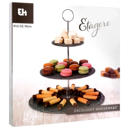 Patera kamienna 3-piętrowa na ciastka ciasto owoce babeczki czarna 31 cm