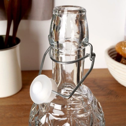 Butelka szklana zdobiona na alkohol wino nalewkę likier syrop sok z korkiem klipsem 0,75 l