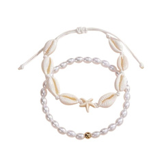 Bransoletka 2w1 na stopę MUSZELKI na sznurku, rozgwiazda PEREŁKI B544