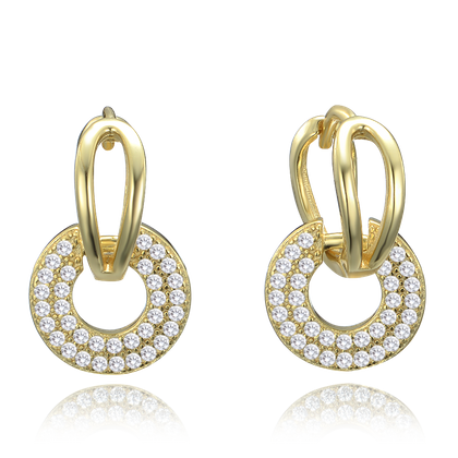 MINET Luksusowe pozłacane srebrne kolczyki podwójne kółka z białymi cyrkoniami