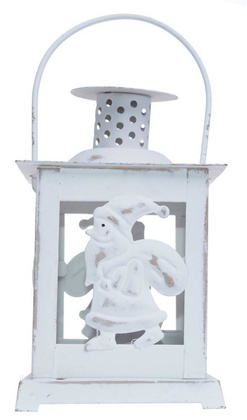 Latarnia metalowa biała z mikołajem mała