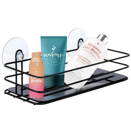 Półka łazienkowa pod prysznic na przyssawki prostokątna czarna