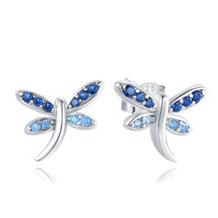 MINET Kolczyki srebrne ważki z granatowymi cyrkoniami
