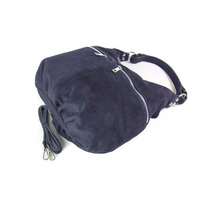 Klasyczny worek na ramię ,zamki suwaki XL A4  Shopper bag zamsz naturalny  granatowy W345BS