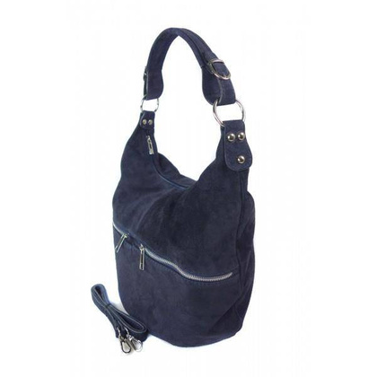 Klasyczny worek na ramię ,zamki suwaki XL A4  Shopper bag zamsz naturalny  granatowy W345BS