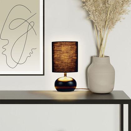 Lampa stołowa z kloszem abażurem lampka nocna czarna z metalową podstawą loft 26x14 cm
