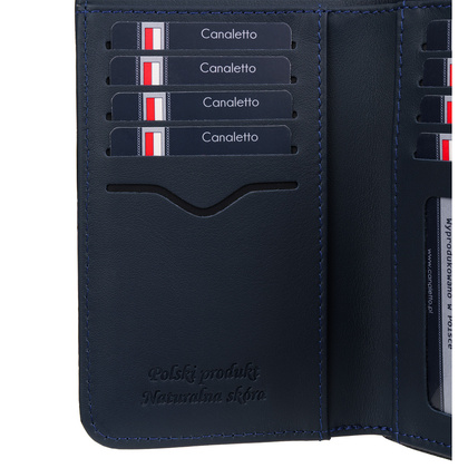 Damski portfel skórzany Canaletto – granatowy lakierowany z RFID | Elegancja i bezpieczeństwo PD1445s287 RFID