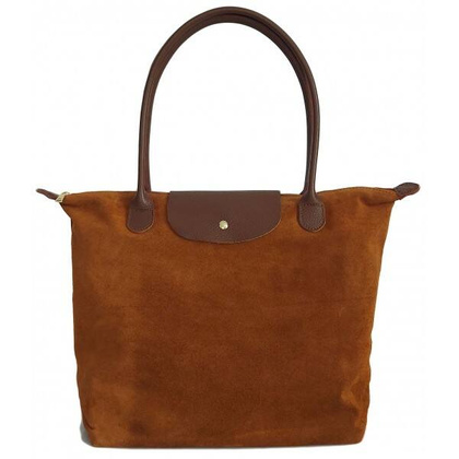 Duża zamszowa włoska torba XL- A4 , worek shopper na ramię Vera Pelle Camel z Brązem VKA41CM