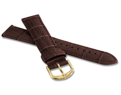Ciemnobrązowy szyty pasek CROCO ze złotą klamrą - 14