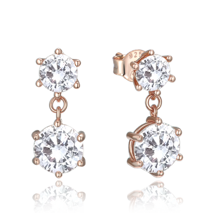 MINET Rose gold luksusowe kolczyki srebrne z białymi cyrkoniami