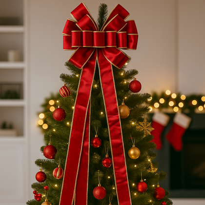 Duża czerwona kokarda XL ozdoba świąteczna na drzwi, choinkę 33 x 120cm WOZ44