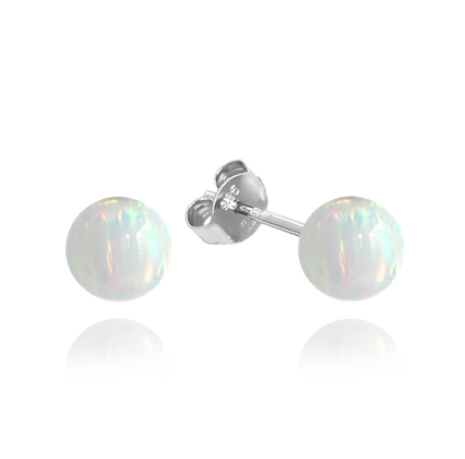 MINET Srebrne kolczyki KULKI z białymi opalami 6mm