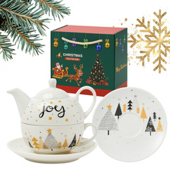 ZESTAW ŚWIĄTECZNY - dzbanek z filiżanką i talerzykiem w ozdobnym pudełku KB28