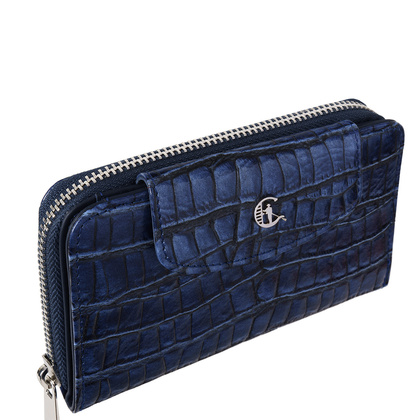 Damski portfel skórzany Canaletto – granatowy croco z RFID | Elegancja i bezpieczeństwo PD1445s285 RFID