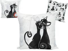 Poduszka z wypełnieniem/suwak - Koci świat, Koty pod parasolem (białe tło) (CARMANI)