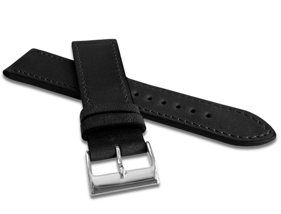 LAVVU Czarny szyty pasek SLIM z luksusowej skóry Top Grain - 24