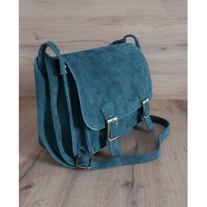 Zamszowa listonoszka ,chlebak  Vera Pelle ,pojemna przewieszka A5 Zielona  VPZ435V