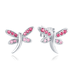 MINET Kolczyki srebrne ważki z jasnymi i ciemnymi różowymi cyrkoniami