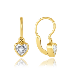 MINET Złote dziecięcy kolczyki z zapięciem z przodu serca z białymi cyrkoniami Au 585/1000 1,15g